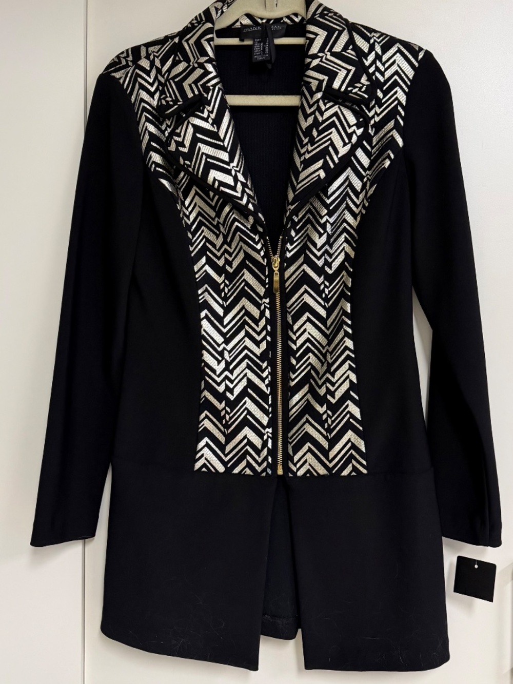 Frank Lyman Black Gold Metallic Chevron Jacket Size 6 - Picture 5 of 9